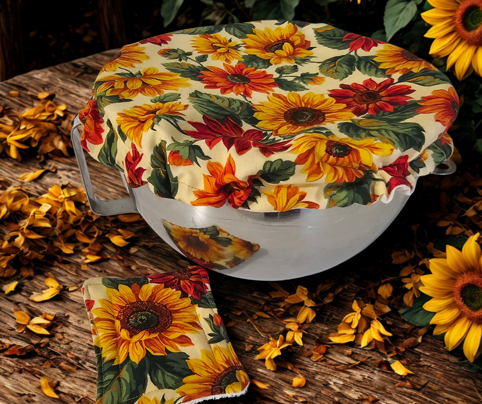 Autumn Sunflowers Cotton Bowl Cover, Kitchen Aid Mixer Bowl Cover