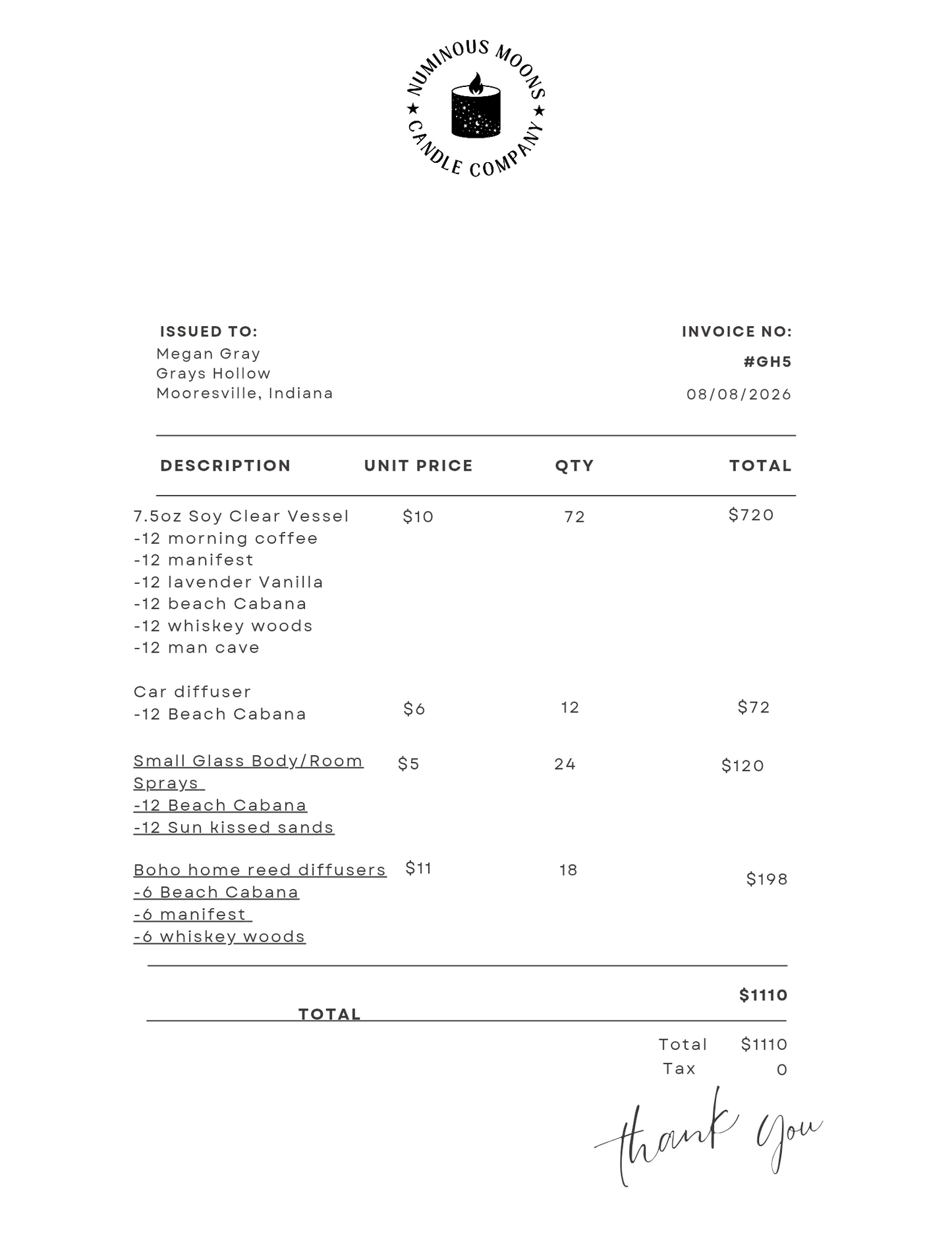 Wholesale Order - GH 5
