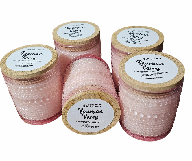 Berry Bourbon Candles with Phthalate Free Scents in Pink Hobnob Vessels