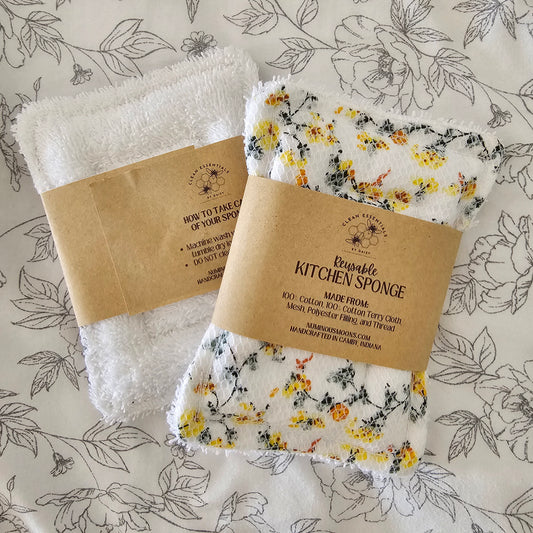 Bees Reusable Dish Sponge, Multiple Prints Available