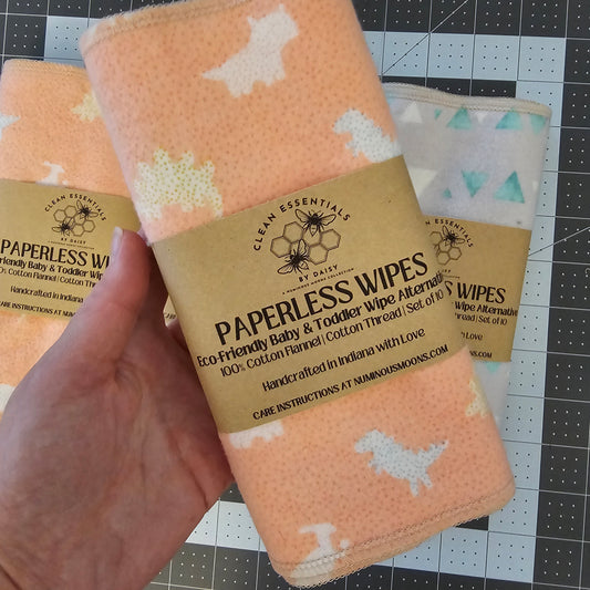 Reusable Cloth Baby & Toddler Wipes Peachy Dinos