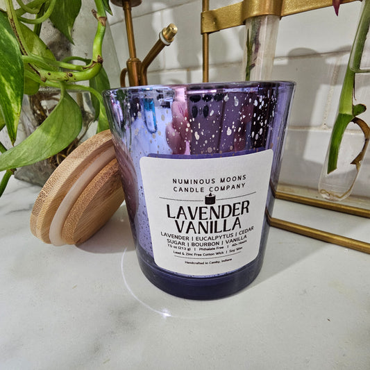 Soy Candles with Phthalate Free Scents in Purple Mercury Vessels